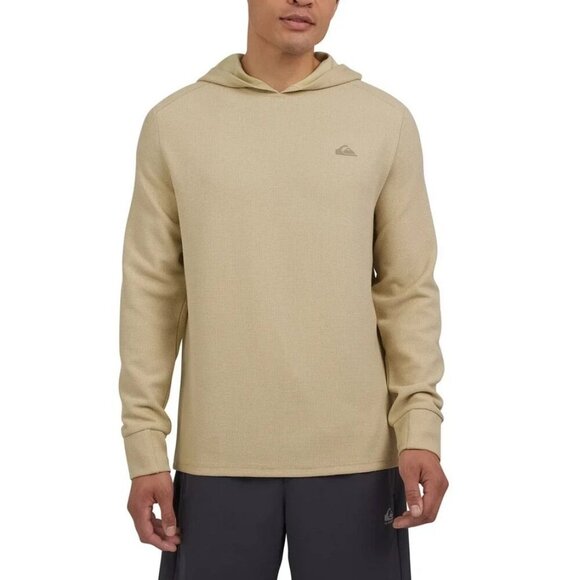 NEW Quiksilver Men's L Tan Waffle Hooded Pullover Sweatshirt Stretch - Picture 1 of 10